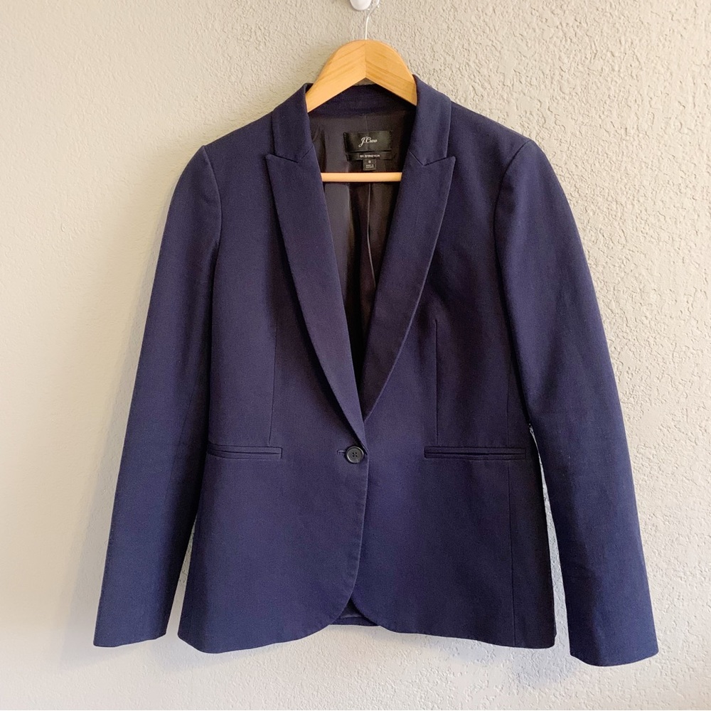 J. Crew Parker Bi-Stretch Cotton Navy One Button Blazer Size 8